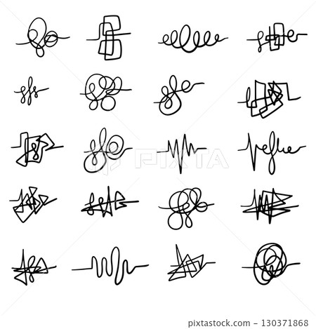 Doodle lines hand drawing tangled insane mess scribble confused brain thinking clutter complicated concept. Squiggles and scrawl vector set 130371868