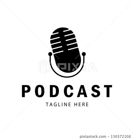 podcast logo with microphone and earphone audio, radio waves. for studio, talk show, chat, information sharing, interview, multimedia and web. podcast logo with microphone and earphone audio, radio waves. for studio, talk show, chat, information sharing, interview, multimedia and web. 130372108