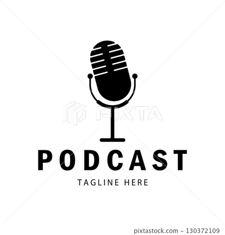 podcast logo with microphone and earphone audio, radio waves. for studio, talk show, chat, information sharing, interview, multimedia and web. podcast logo with microphone and earphone audio, radio waves. for studio, talk show, chat, information sharing, interview, multimedia and web. 130372109