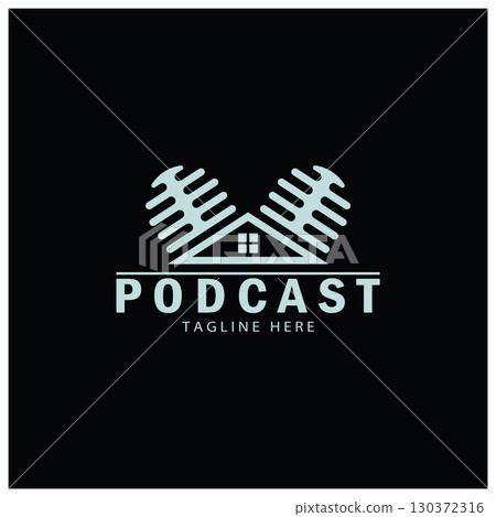 podcast logo with microphone and earphone audio, radio waves. for studio, talk show, chat, information sharing, interview, multimedia and web. podcast logo with microphone and earphone audio, radio waves. for studio, talk show, chat, information sharing, interview, multimedia and web. 130372316