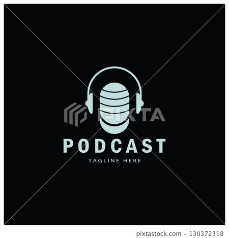 podcast logo with microphone and earphone audio, radio waves. for studio, talk show, chat, information sharing, interview, multimedia and web. podcast logo with microphone and earphone audio, radio waves. for studio, talk show, chat, information sharing, interview, multimedia and web. 130372318