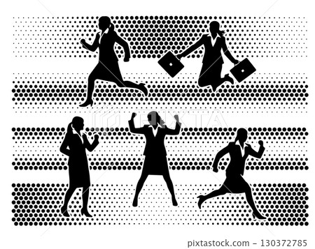 活潑的女商人的輪廓(姿勢和能量的表達) 活潑的女商人的輪廓(姿勢和能量的表達) 130372785