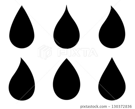 Black water drops icons, liquid oil elements set silhouettes 130372836