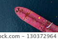 Aerial view crude oil tanker ship at sea, Red crude oil tanker ship top view, Logistic and maritime transpoprtation of petroleum, Modern offshore terminal  loading tanker ship. 130372964