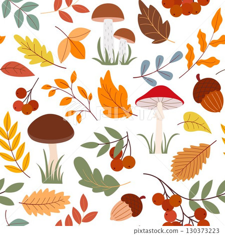 Autumn cozy forest atmospheric seamless pattern 130373223