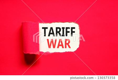 Trade tariff war symbol. Concept word Tariff war on beautiful white paper. Beautiful red paper background. Business trade tariff wars concept. Copy space. Trade tariff war symbol. Concept word Tariff war on beautiful white paper. Beautiful red paper background. Business trade tariff wars concept. Copy space. 130373358