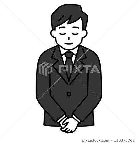 一名身穿黑色西裝的男子鞠躬 130373708