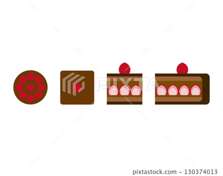 Set of illustrations of chocolate cake icons with strawberries 130374013