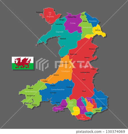 Vector map of Wales 130374069