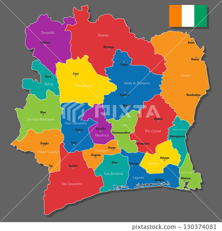 Vector map of Ivory Coast 130374081