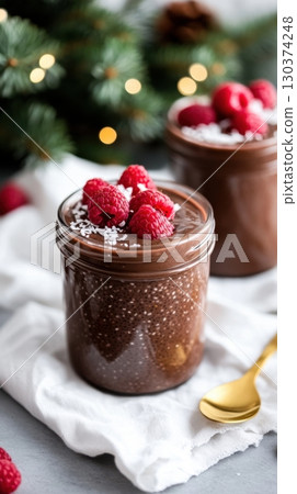 Choco dessert with raspberries 130374248