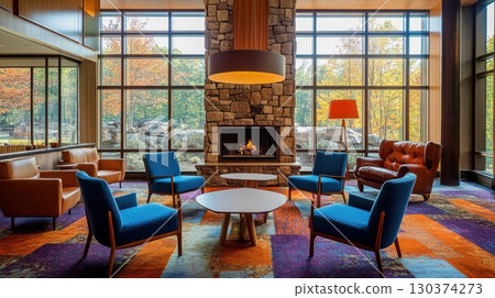 Cozy living area with vibrant decor Cozy living area with vibrant decor 130374273