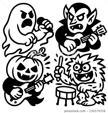 Coloring book coloring page transparency Halloween monster band with ghost vampire pumpkin 130374356
