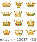 Set of golden crowns with diamonds 130374438