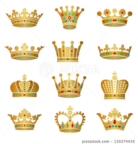 Set of golden crowns with diamonds Set of golden crowns with diamonds 130374438