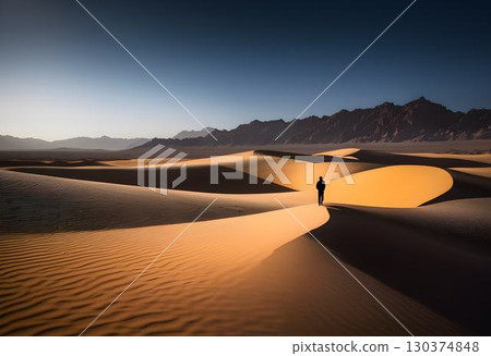 Silhouette of a Traveler by a Desert Oasis 130374848