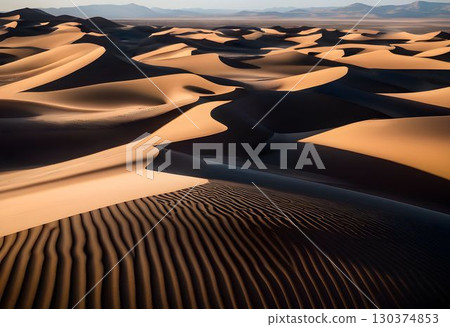Symmetrical Star Dunes in Vast Desert 130374853