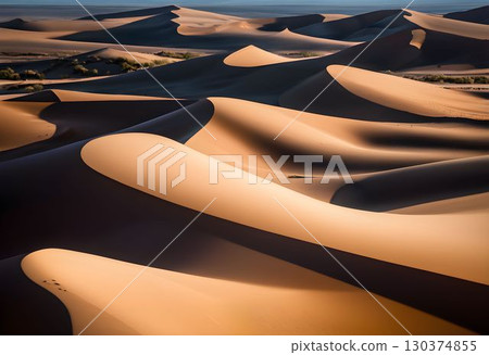 Vast Desert with Star Dunes and Shadows Vast Desert with Star Dunes and Shadows 130374855