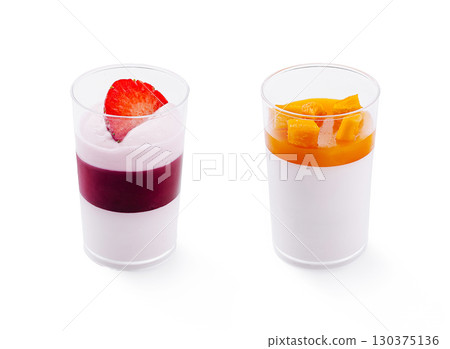 Colorful dessert cups featuring fruit layers for a delightful treat Colorful dessert cups featuring fruit layers for a delightful treat 130375136