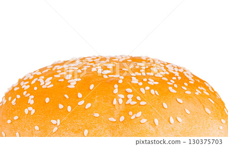 Freshly baked sesame seed bun on a clean white background Freshly baked sesame seed bun on a clean white background 130375703