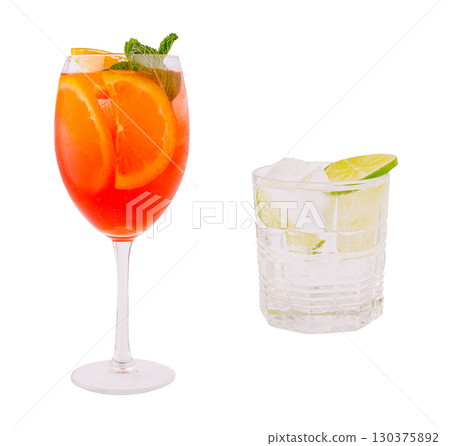 Colorful cocktail and refreshing drink displayed together on a white background Colorful cocktail and refreshing drink displayed together on a white background 130375892