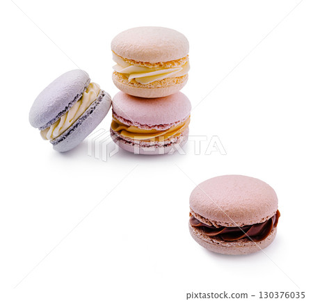 Colorful macarons displayed artistically in a delightful arrangement 130376035