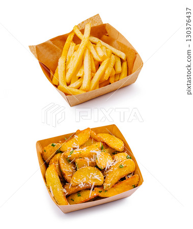 Tasty fries and loaded potato wedges from a local eatery 130376437