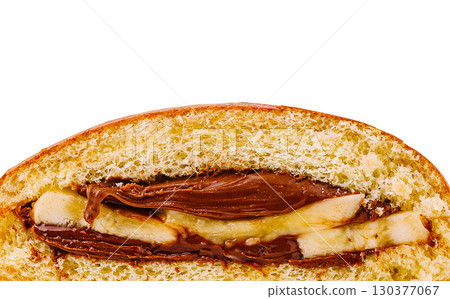 Chocolate banana dessert sandwich on a white background Chocolate banana dessert sandwich on a white background 130377067
