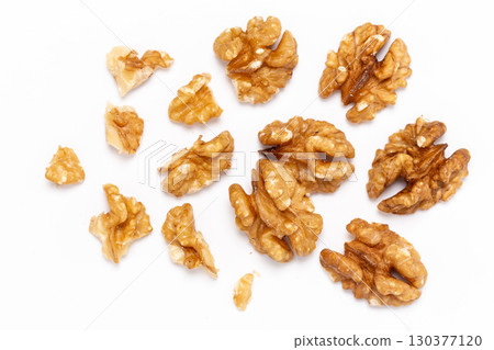 Walnuts isolated white background top view Walnuts isolated white background top view 130377120