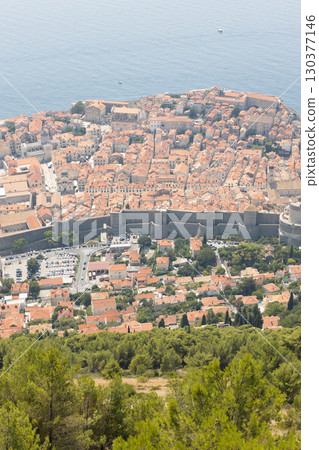 View of the old town of Dubrovnik from the top of Mount Srđ in Croatia, Europe 130377146