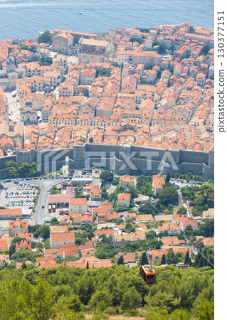 View of the old town of Dubrovnik from the top of Mount Srđ in Croatia, Europe 130377151