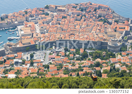 View of the old town of Dubrovnik from the top of Mount Srđ in Croatia, Europe 130377152