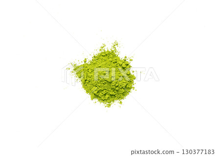 Top view green matcha tea powder isolated on white background 130377183