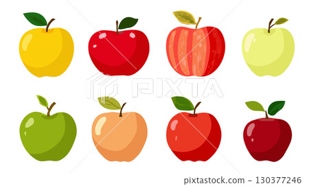 多個彩色蘋果向量圖示集 130377246