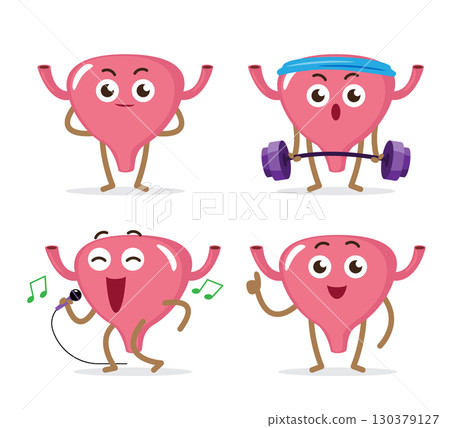 Healthy urinary bladder cartoon characters collection on isolated white background . Vector . Healthy urinary bladder cartoon characters collection on isolated white background . Vector . 130379127