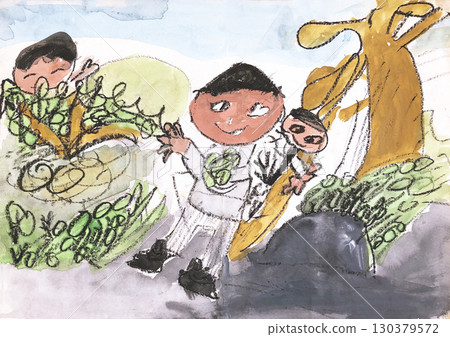 Children's drawings at the play park 130379572