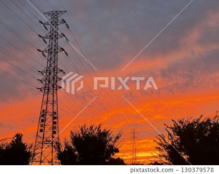 Sunset and iron pillars 130379578