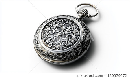 A beautifully engraved silver antique pocket watch, a symbol of time and history. 130379672