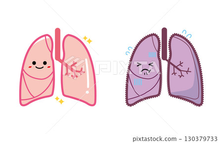 Human organ character healthy and unhealthy lungs set 130379733