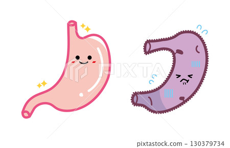Human organ character healthy lungs and unhealthy stomach set Human organ character healthy lungs and unhealthy stomach set 130379734