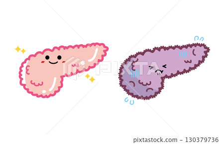 Human organ characters: healthy lungs and unhealthy pancreas set 130379736
