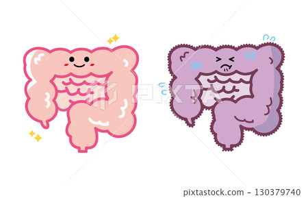 Human organ character healthy and unhealthy intestines set 130379740