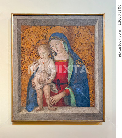 VATICAN CITY, ROME, ITALY - AUGUST 02, 2025 Madonna and Child painting (Madonna of the Windowsill), attributed to Pinturicchio (Bernardino di Betto) depicts the Virgin Mary tenderly holding the Christ 130379800