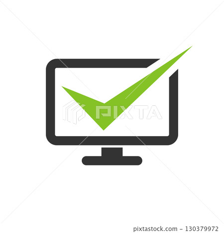 Screen Computer Check Mark Logo Template Illustration Design. Ve 130379972