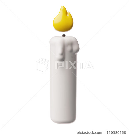 Burning candle with flowing wax, 3D vector realistic glowing lit paraffin candle with fire flame, Church concept 130380568