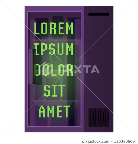 Selling vending machine with empty shelves, smart city snacks machine automated device flat vector icon 130380609