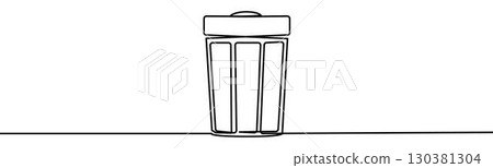 Trash bin sign. Symbol of waste management, recycling, sustainability and environmental awareness, vector illustration in continuous line style Trash bin sign. Symbol of waste management, recycling, sustainability and environmental awareness, vector illustration in continuous line style 130381304