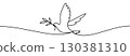 Flying dove with branch. Symbol of peace, nature, ecology, sustainability and harmony, vector illustration in continuous line style 130381310