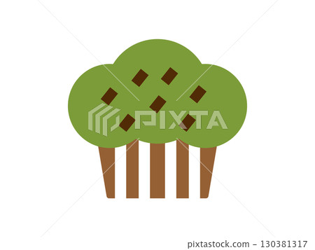 Illustration of a matcha muffin icon with chocolate chips 130381317