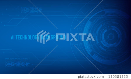 Futuristic AI technology background with digital circuit, abstract data elements, and cyber blue tech design. Perfect for innovation, machine learning, and artificial intelligence concepts. 130381323
